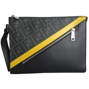 Fendi Zucca Leather Clutch Bag Dark Gray Black